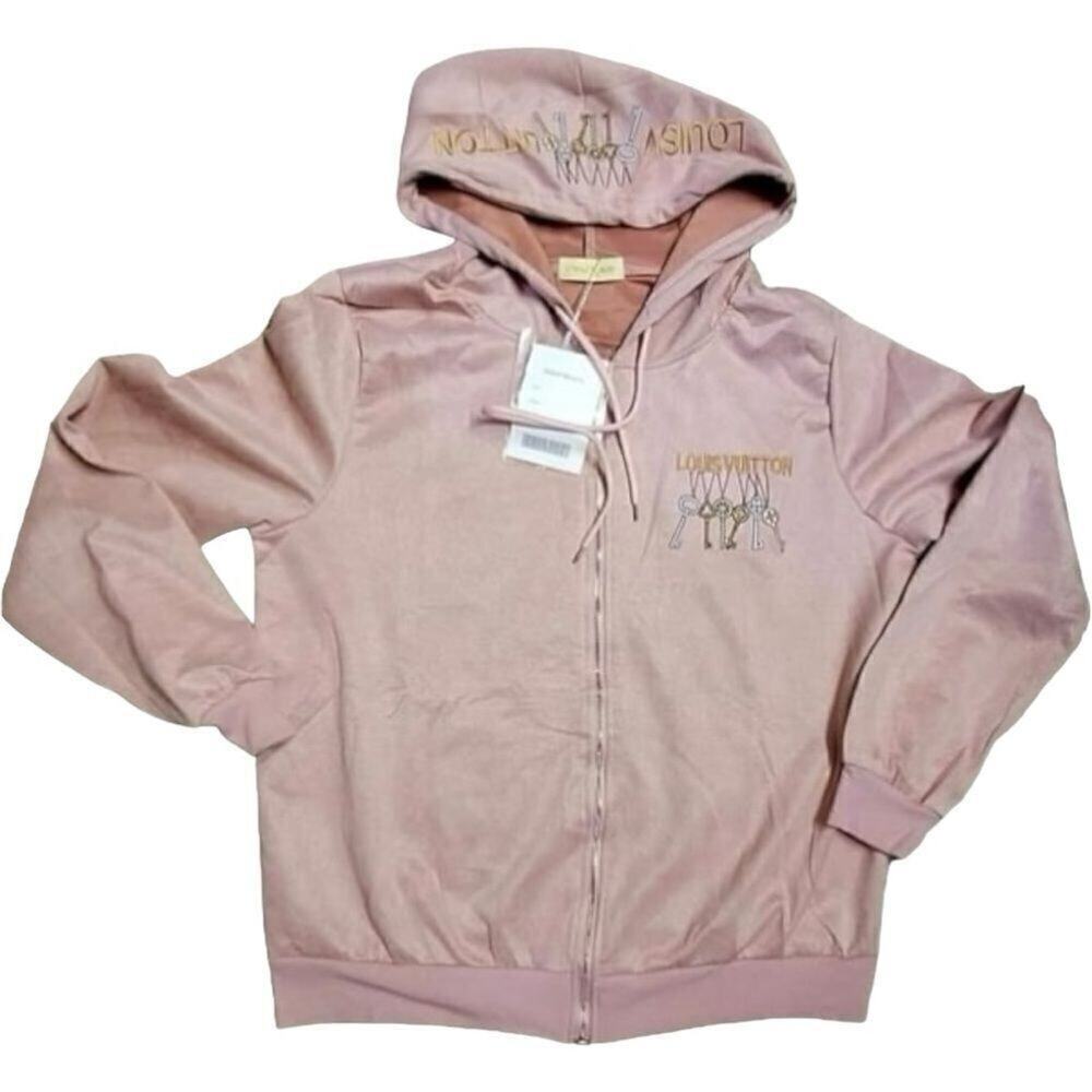 Designer Pink Embroidered Suede Hooded Jacket - Picture 2 of 11